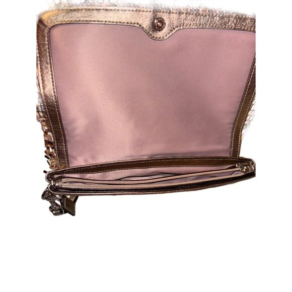 Coach Rose Gold/Champagne Pink Sequin & Leather Clutch Wristlet, Night Out Party - Picture 5 of 6